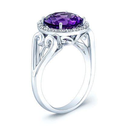 Amethyst And Diamond Halo Ring In 14k White Gold