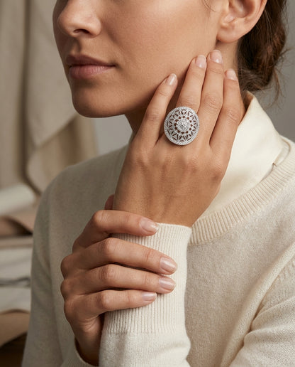 Diamond Small Mandala Ring In 14k White Gold - Missing Amazon Video — editorial close-up