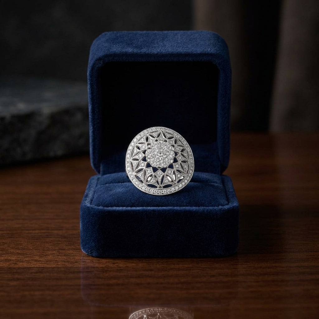 Diamond Small Mandala Ring In 14k White Gold - Missing Amazon Video — gift presentation