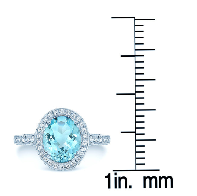 Aquamarine And Diamond Oval Halo Ring In 14k White Gold