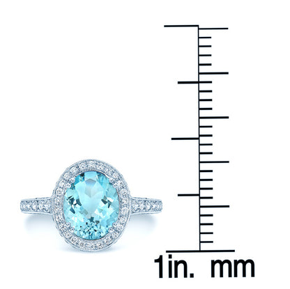 Aquamarine And Diamond Oval Halo Ring In 14k White Gold