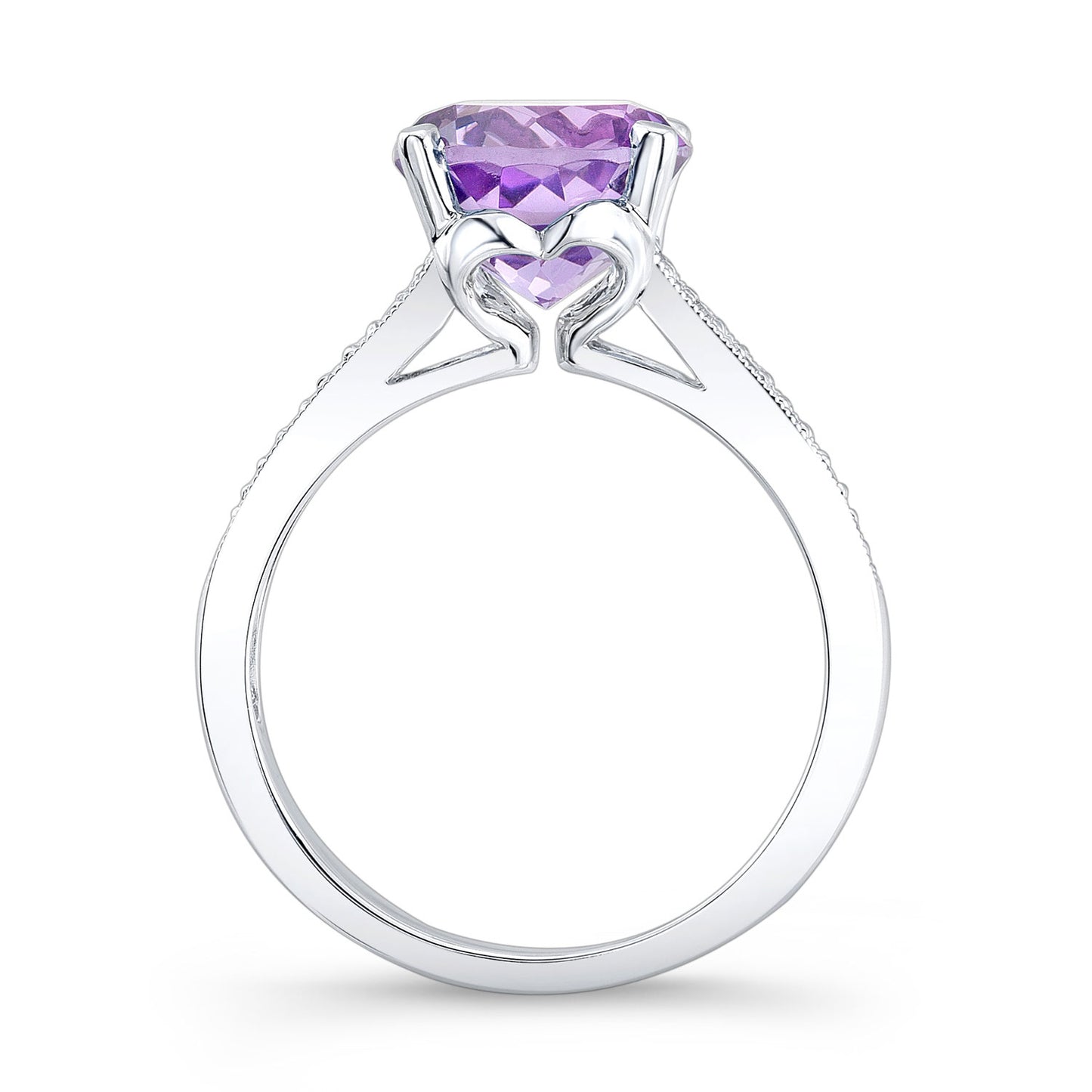 Amethyst Solitaire And Diamond Ring In 14k White Gold
