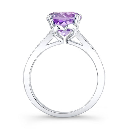 Amethyst Solitaire And Diamond Ring In 14k White Gold