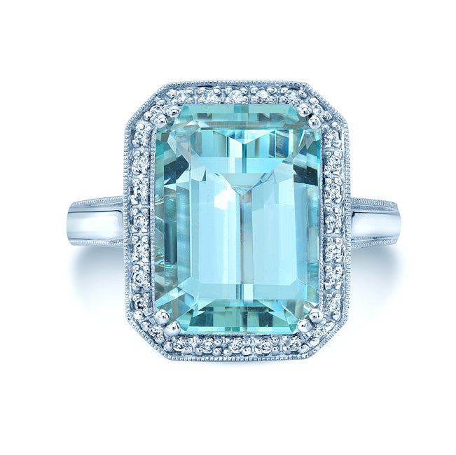 14kw Gold Aquamarine & Diamond Ring