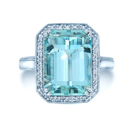 14kw Gold Aquamarine & Diamond Ring