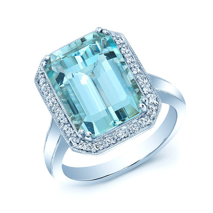 14kw Gold Aquamarine & Diamond Ring