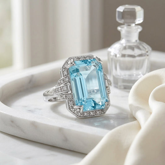 Aquamarine And Diamond Ring In 14k White Gold — atelier still life
