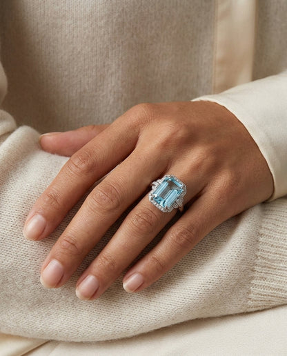 Aquamarine And Diamond Ring In 14k White Gold — editorial close-up