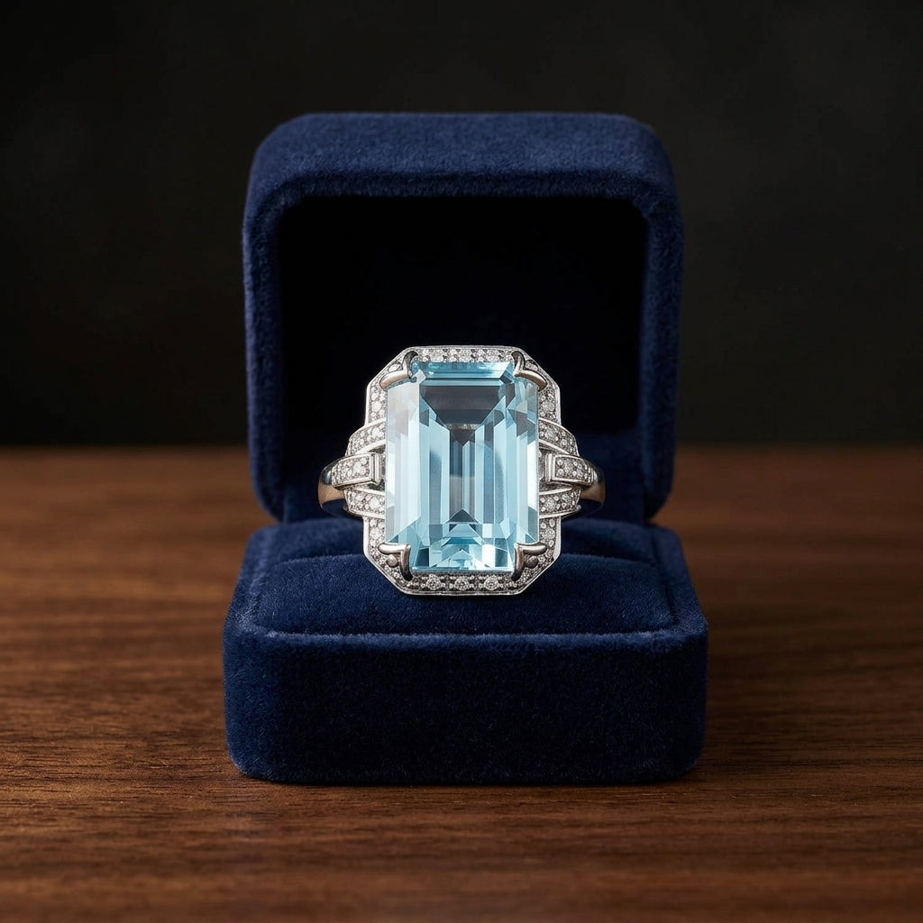 Aquamarine And Diamond Ring In 14k White Gold — gift presentation