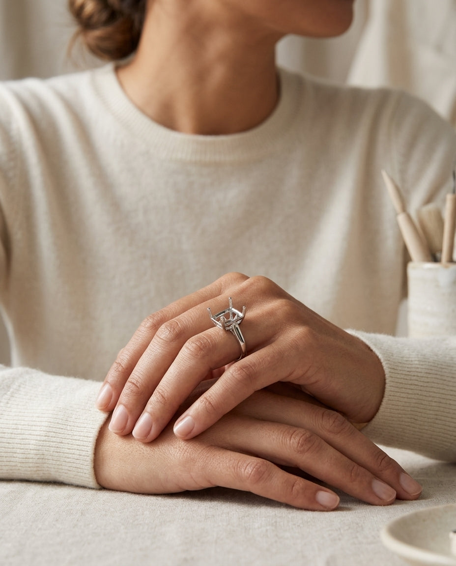 Rhodolite Garnet And Diamond Ring In 14k White Gold — editorial close-up