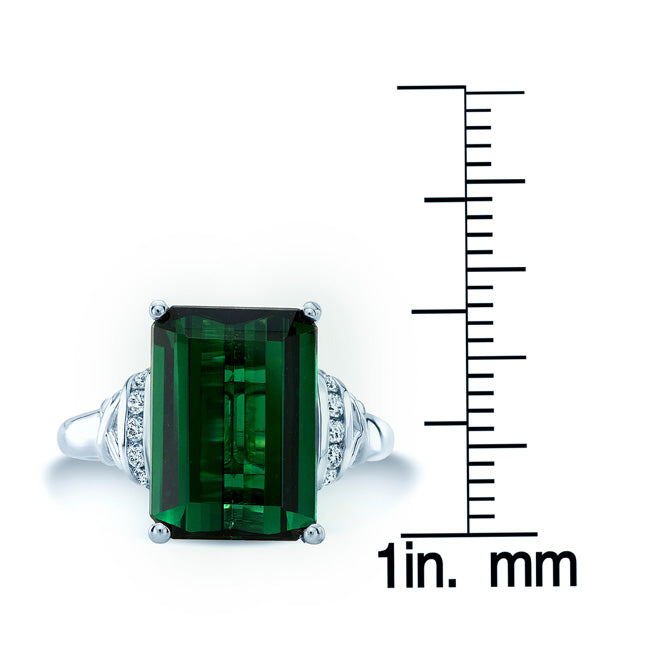 Green Tourmaline And Diamond Ring In 14k White Gold