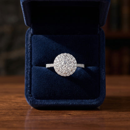 Diamond Halo Ring With Tapered Shank In 14k White Gold — gift presentation