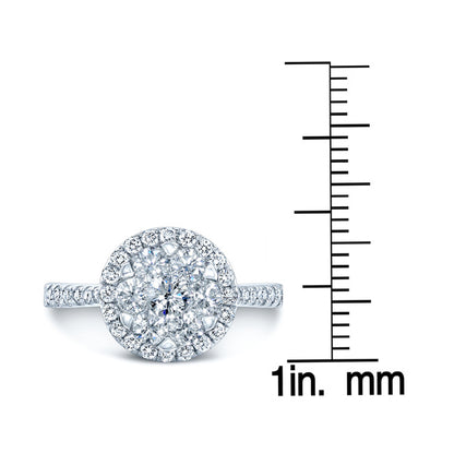 Diamond Halo Ring With Tapered Shank In 14k White Gold