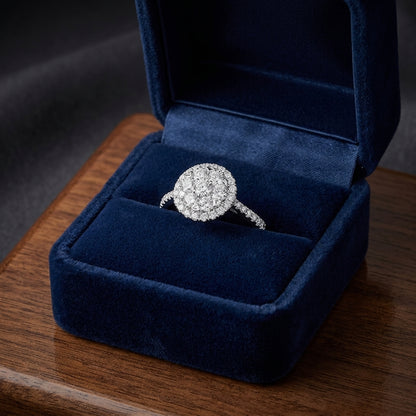 Diamond Halo Ring With Tapered Shank In 14k White Gold — gift presentation