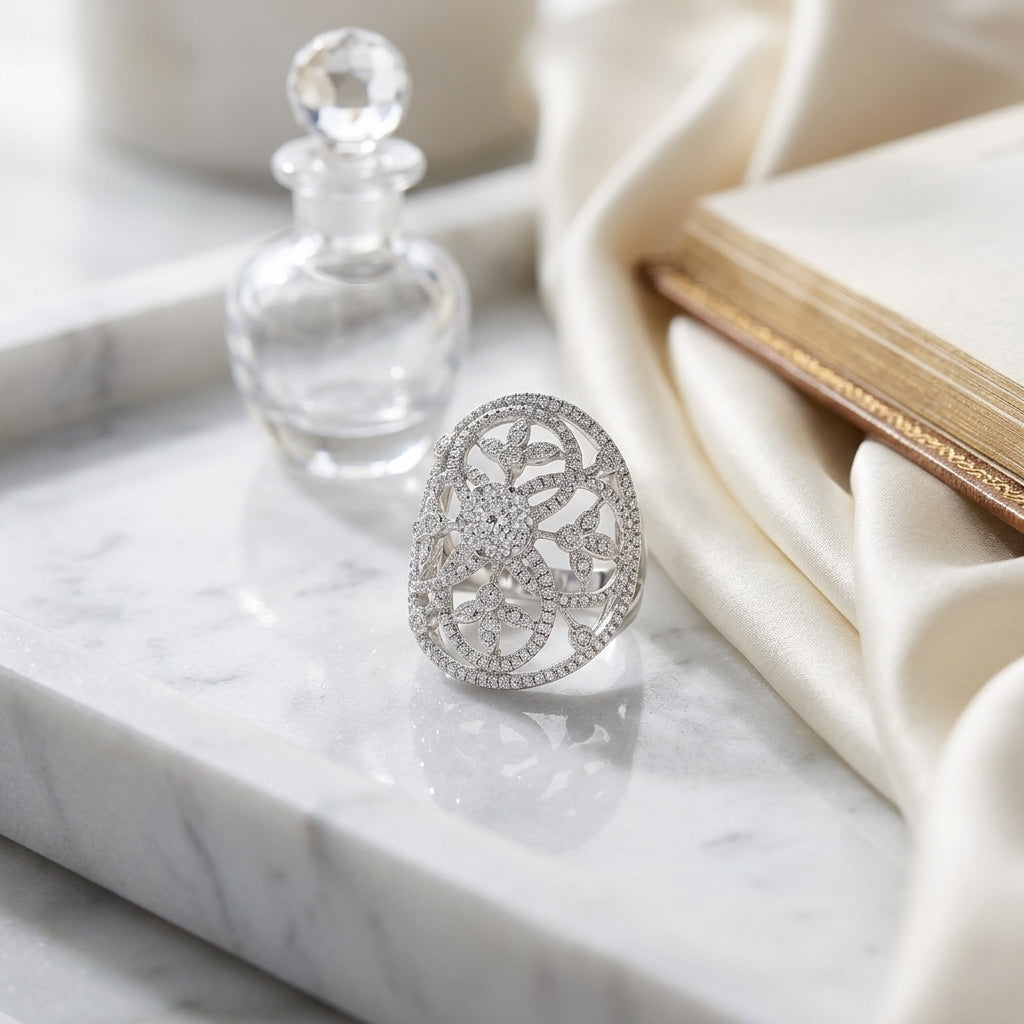 Diamond Edwardian Ring In 14k White Gold — atelier still life
