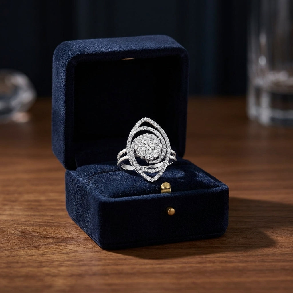 Diamond Marquise Swirl Ring In 14k White Gold — gift presentation