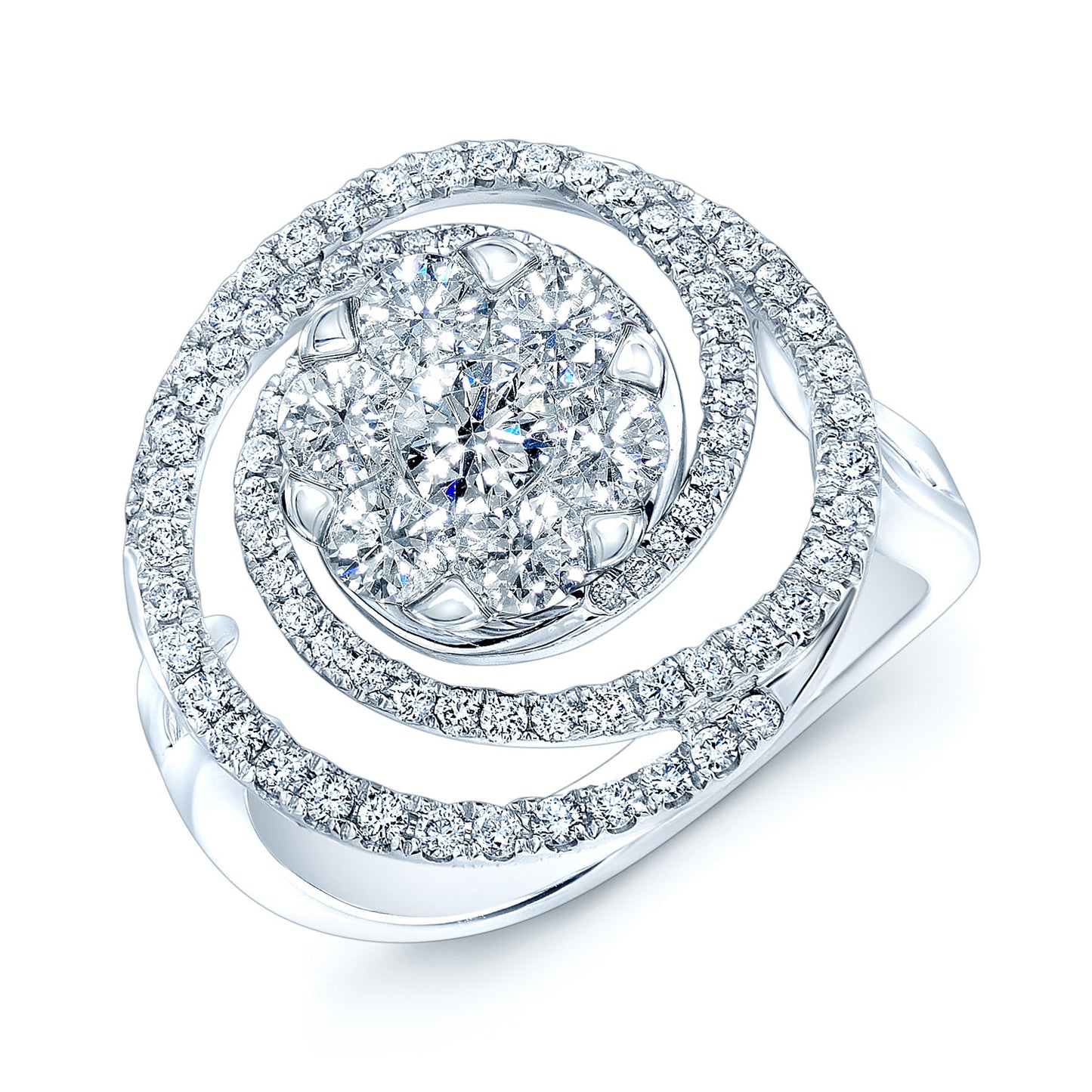 Diamond Circle Swirl Ring In 14k White Gold 1.15ctw