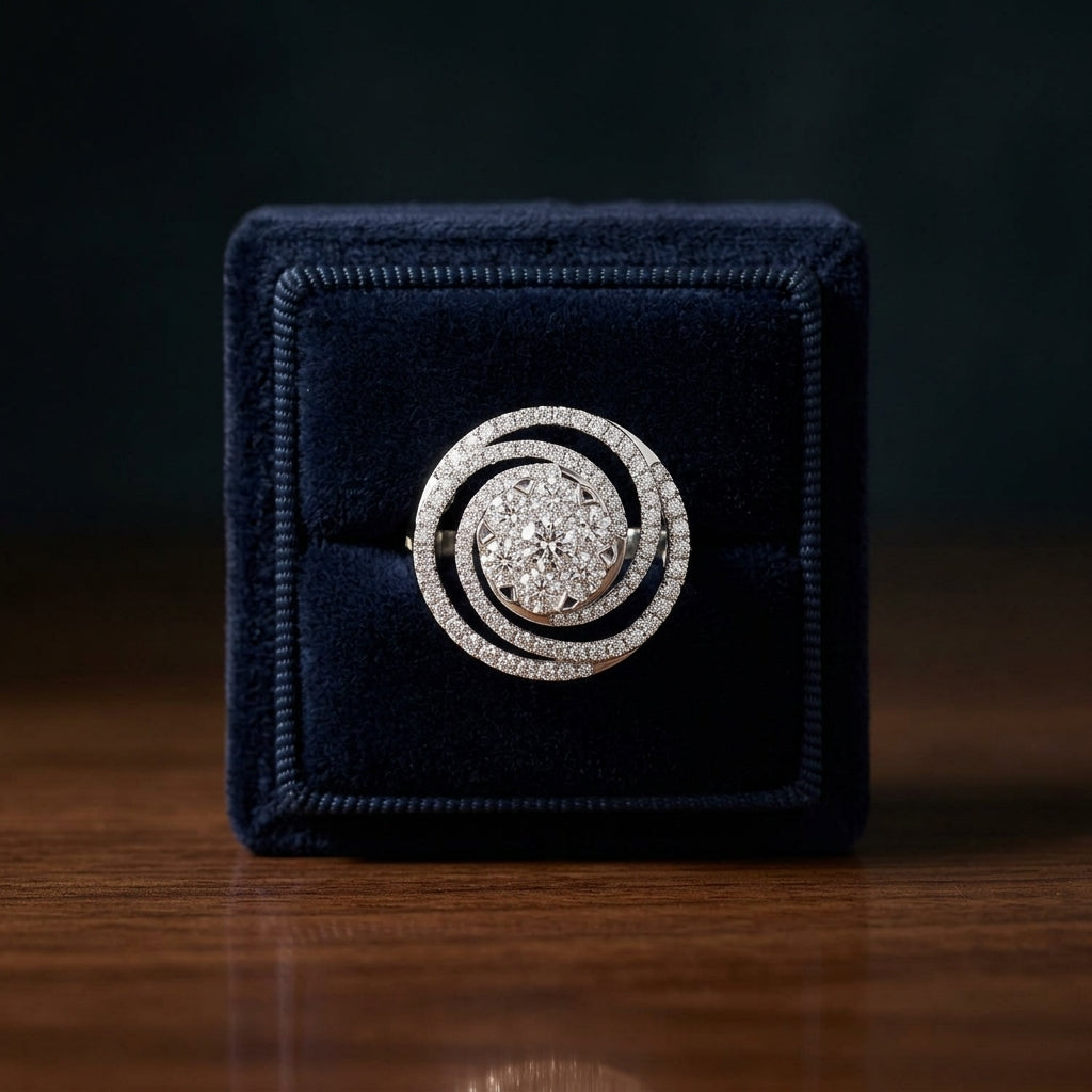 Diamond Circle Swirl Ring In 14k White Gold 1.15ctw — gift presentation