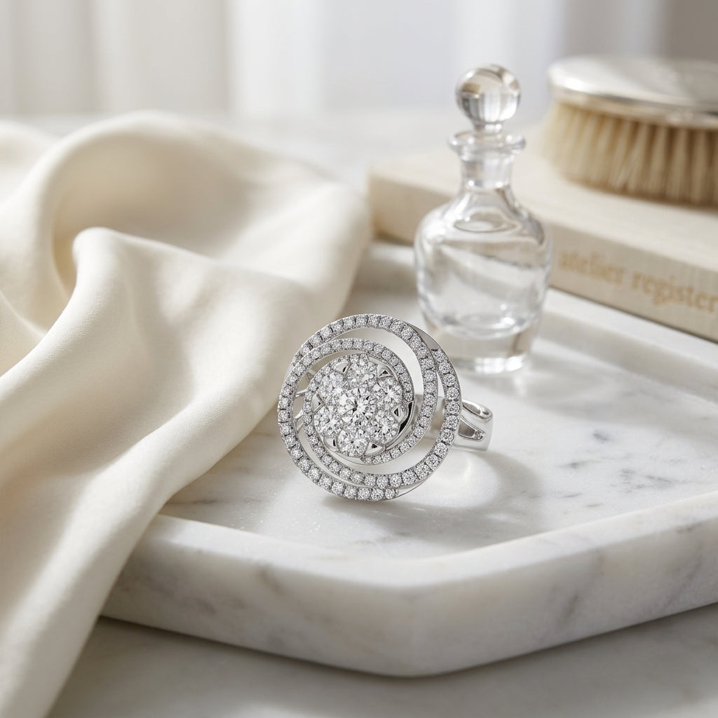 Diamond Circle Swirl Ring In 14k White Gold 2.15ctw — atelier still life
