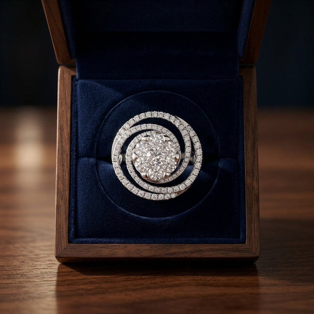 Diamond Circle Swirl Ring In 14k White Gold 2.15ctw — gift presentation