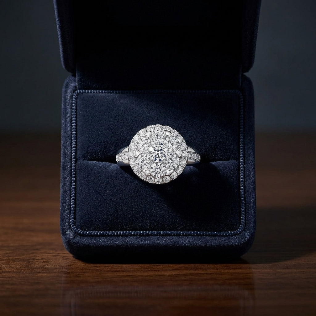 Diamond Halo Ring With Illusion Channel Shank In 14k White Gold 1.25ctw — gift presentation