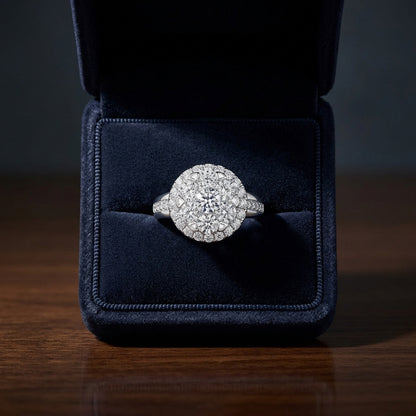 Diamond Halo Ring With Illusion Channel Shank In 14k White Gold 1.25ctw — gift presentation
