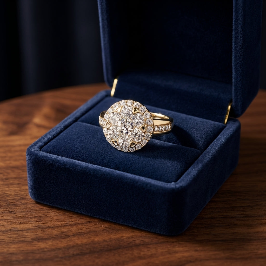 Diamond Halo Ring With Illusion Channel Shank In 14k White Gold 1.60ctw — gift presentation