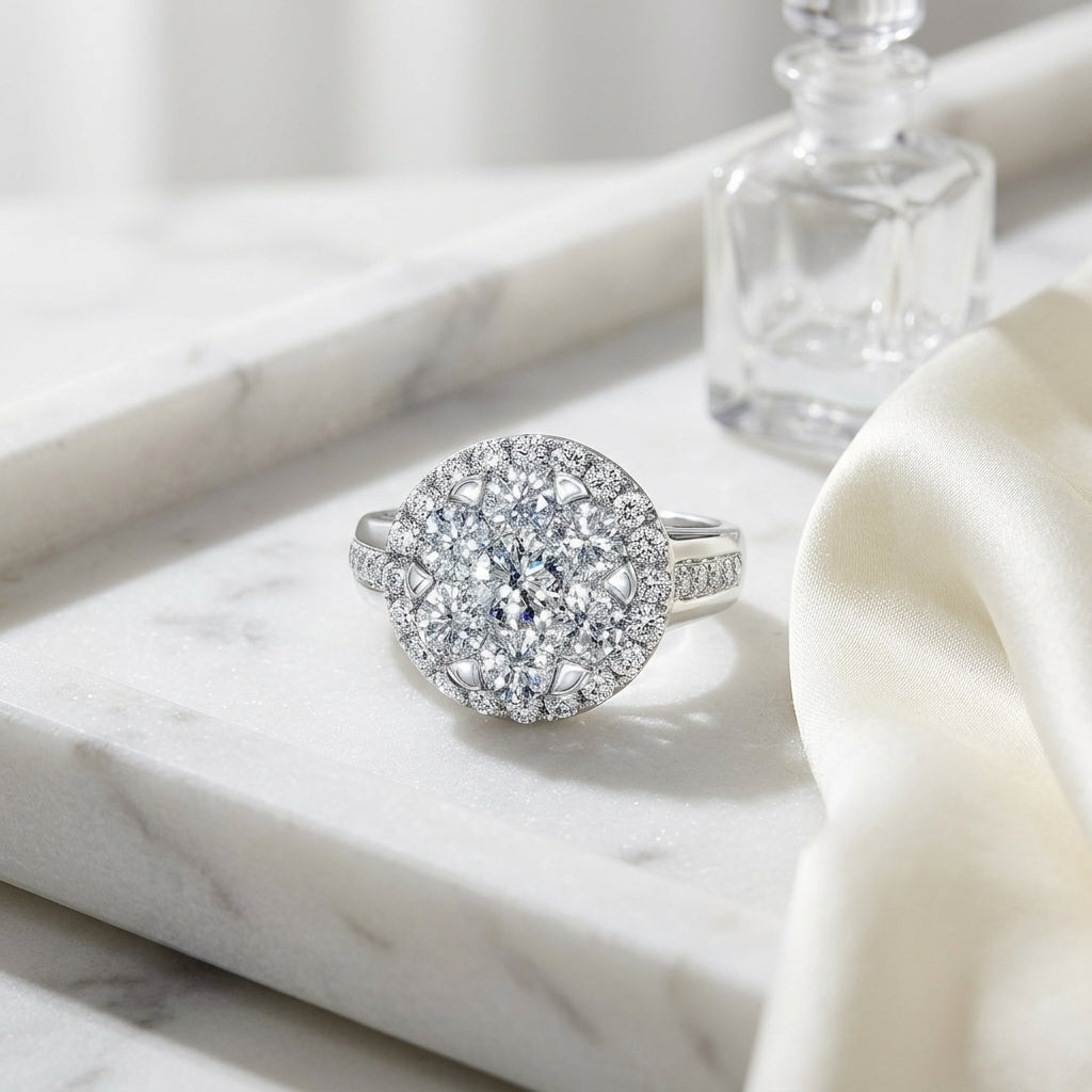 Diamond Halo Ring With Illusion Channel Shank In 14k White Gold 2.05ctw — atelier still life