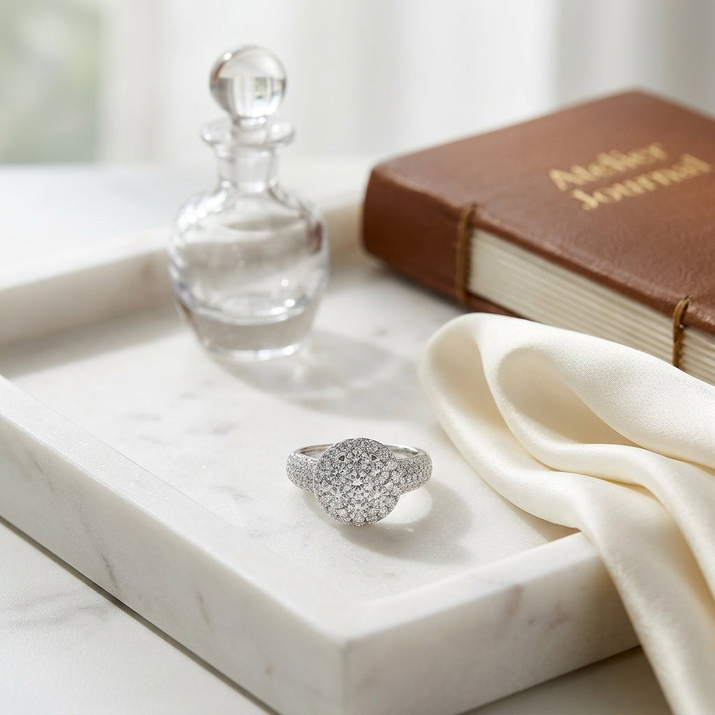 Diamond Halo Ring With Tapered Multi-row Pave Shank In 14k White Gold 1.45ctw — atelier still life