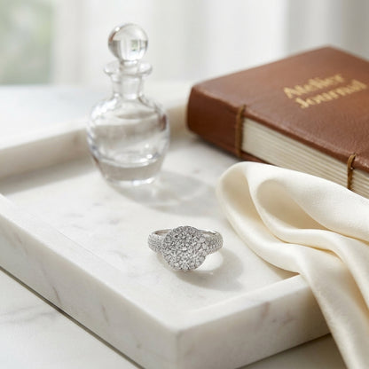 Diamond Halo Ring With Tapered Multi-row Pave Shank In 14k White Gold 1.45ctw — atelier still life