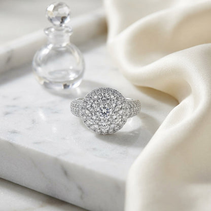 Diamond Halo Ring With Tapered Multi-row Pave Shank In 14k White Gold 2.35ctw — atelier still life