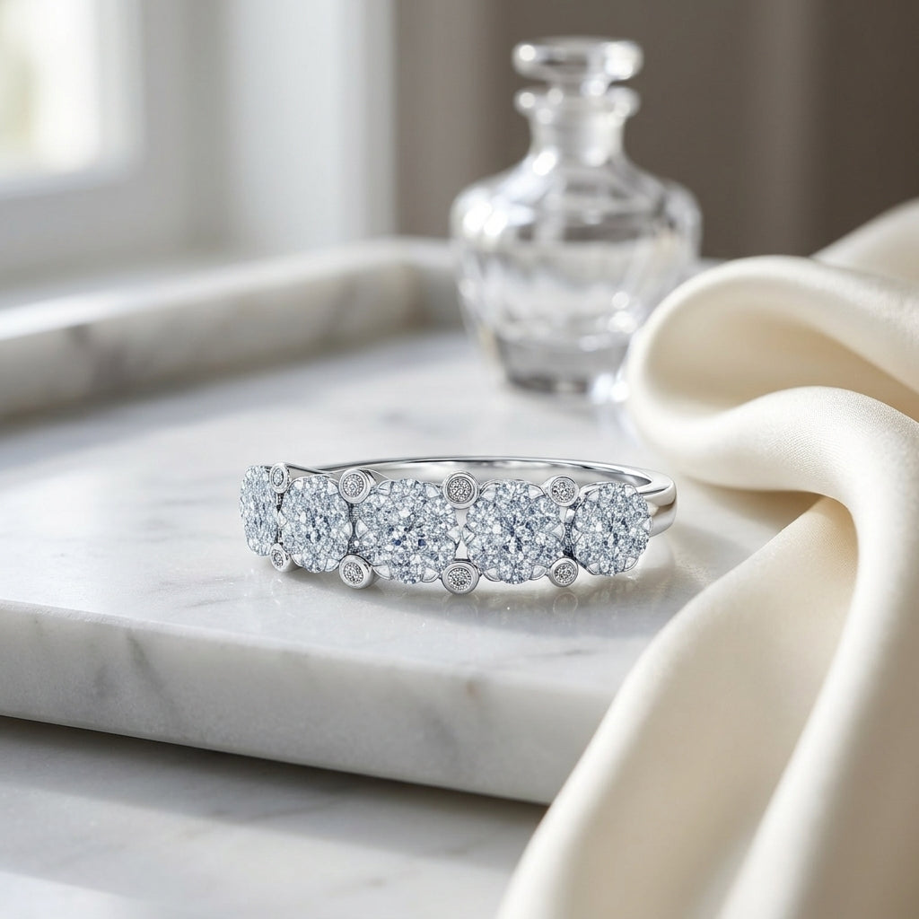 Diamond Cluster 5-stone Band In 14k White Gold — atelier still life