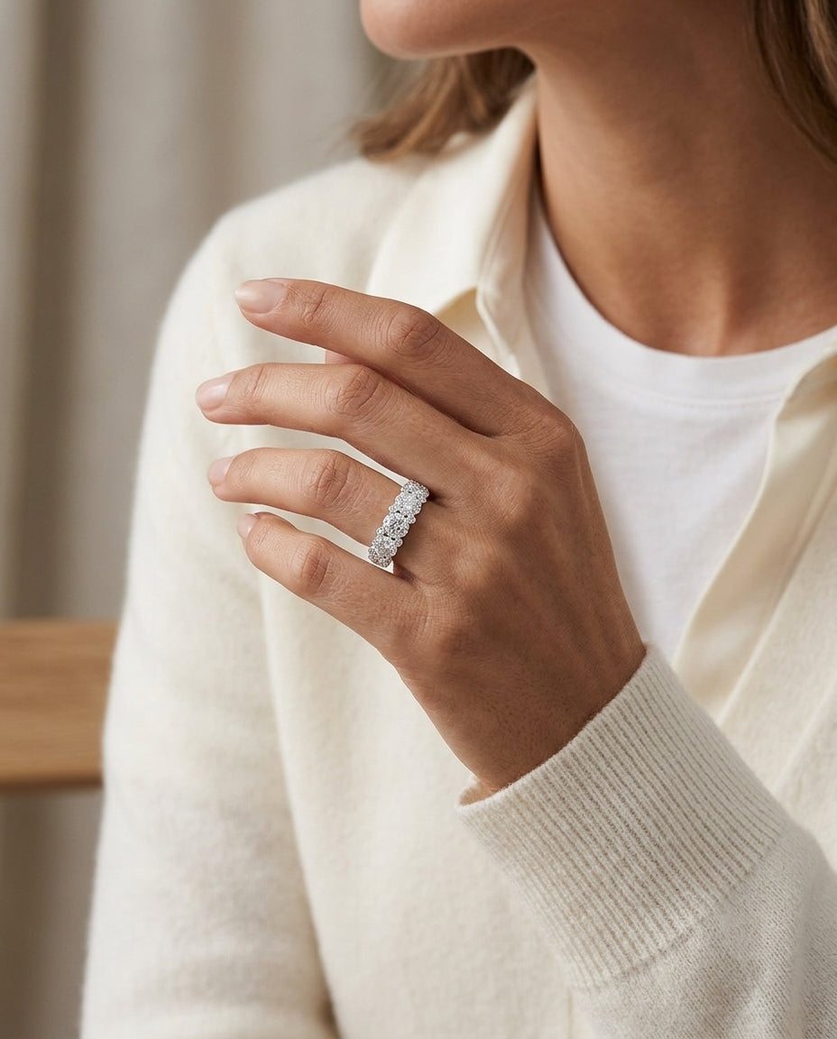 Diamond Cluster 5-stone Band In 14k White Gold — editorial close-up