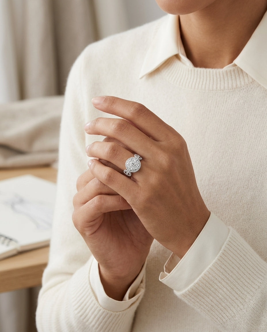 Diamond Equestrian-inspired Ring In 14k White Gold 2.05ctw — editorial close-up