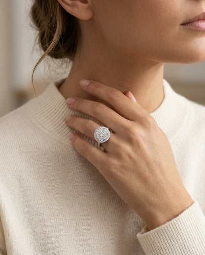 Diamond Pave Halo Ring 1.03ctw In 14k White Gold — editorial close-up