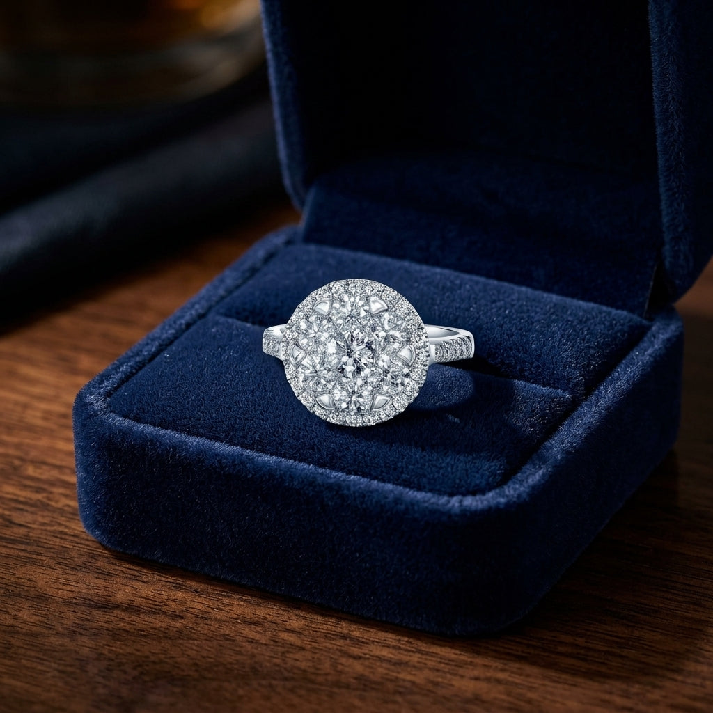 Diamond Pave Halo Ring 1.03ctw In 14k White Gold — gift presentation