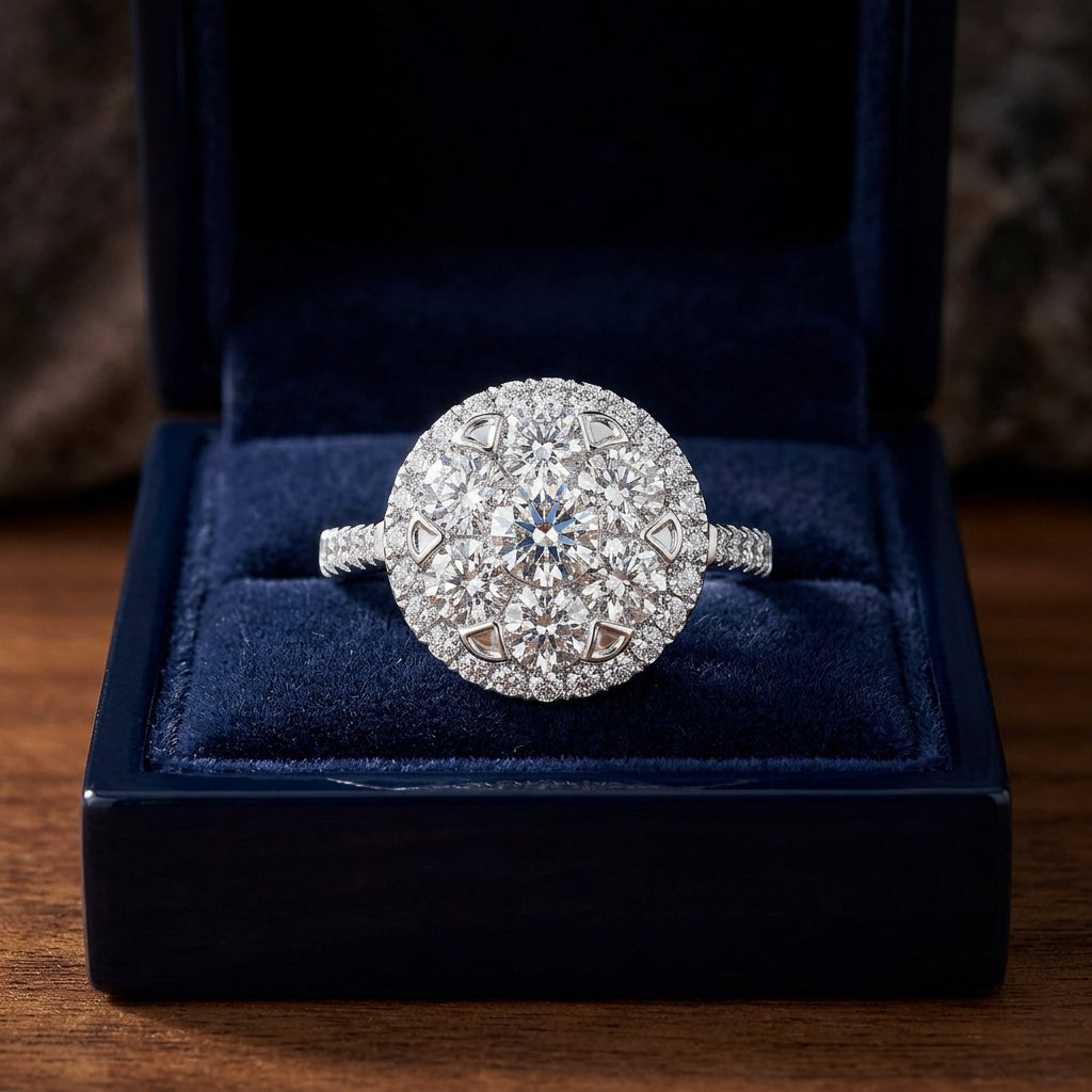 Diamond Pave Halo Ring 1.90ctw In 14k White Gold — gift presentation