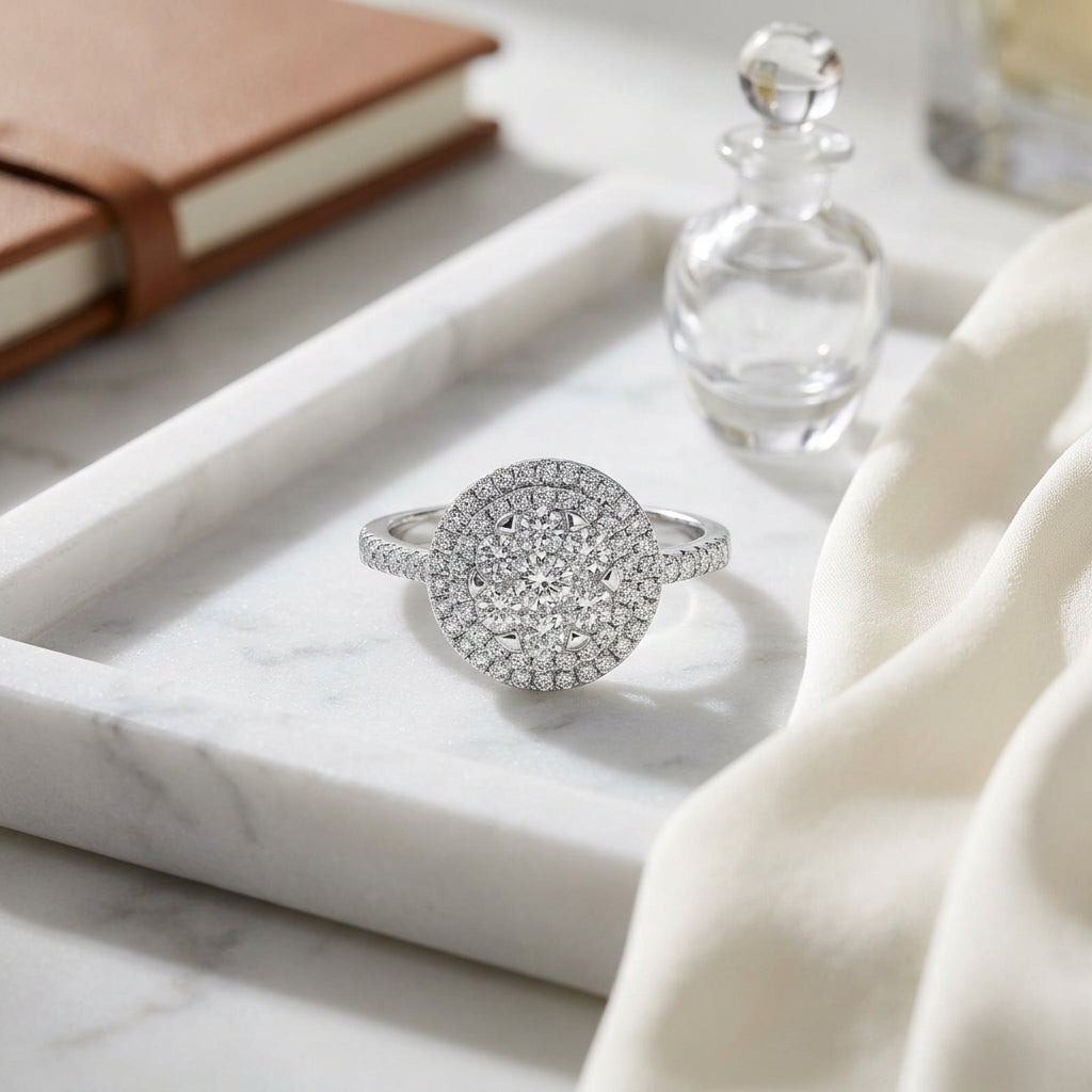 Diamond Double Entourage Ring In 14k White Gold 0.85ctw — atelier still life