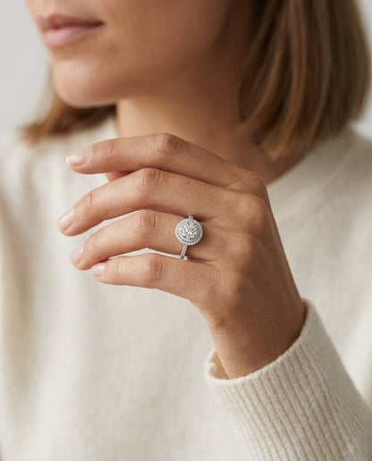 Diamond Double Entourage Ring In 14k White Gold 0.85ctw — editorial close-up