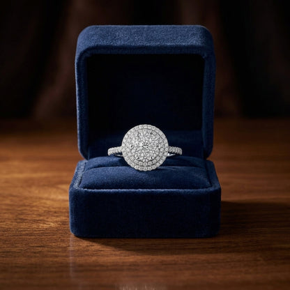 Diamond Double Entourage Ring In 14k White Gold 0.85ctw — gift presentation