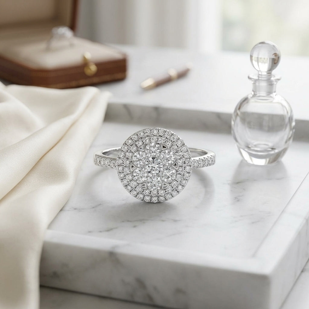 Diamond Double Entourage Ring In 14k White Gold 1.15ctw — atelier still life