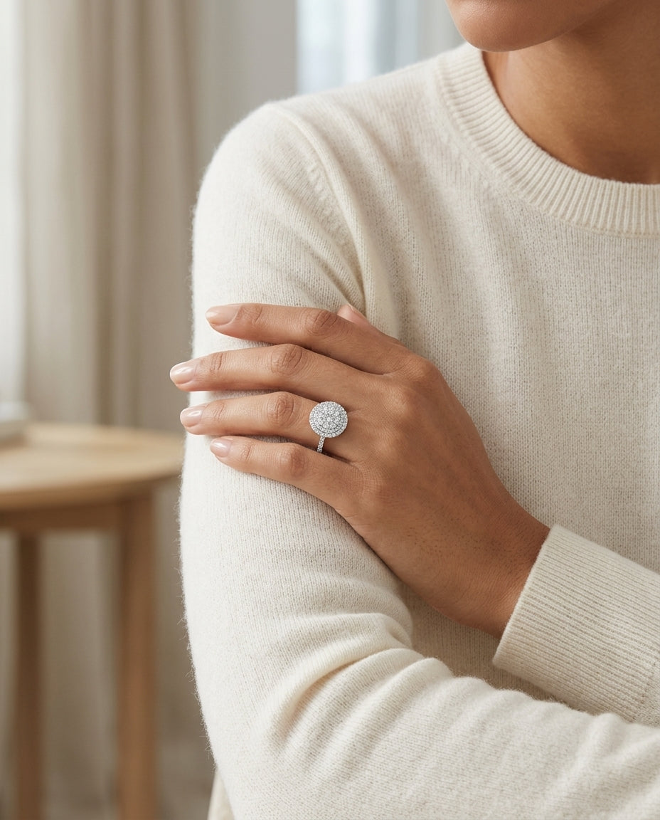 Diamond Double Entourage Ring In 14k White Gold 1.15ctw — editorial close-up
