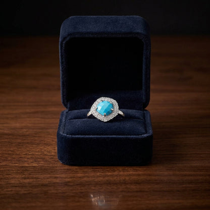 Swiss Blue Topaz And Diamond Fancy Cut Checkerboard Ring In 14k White Gold (si) — gift presentation