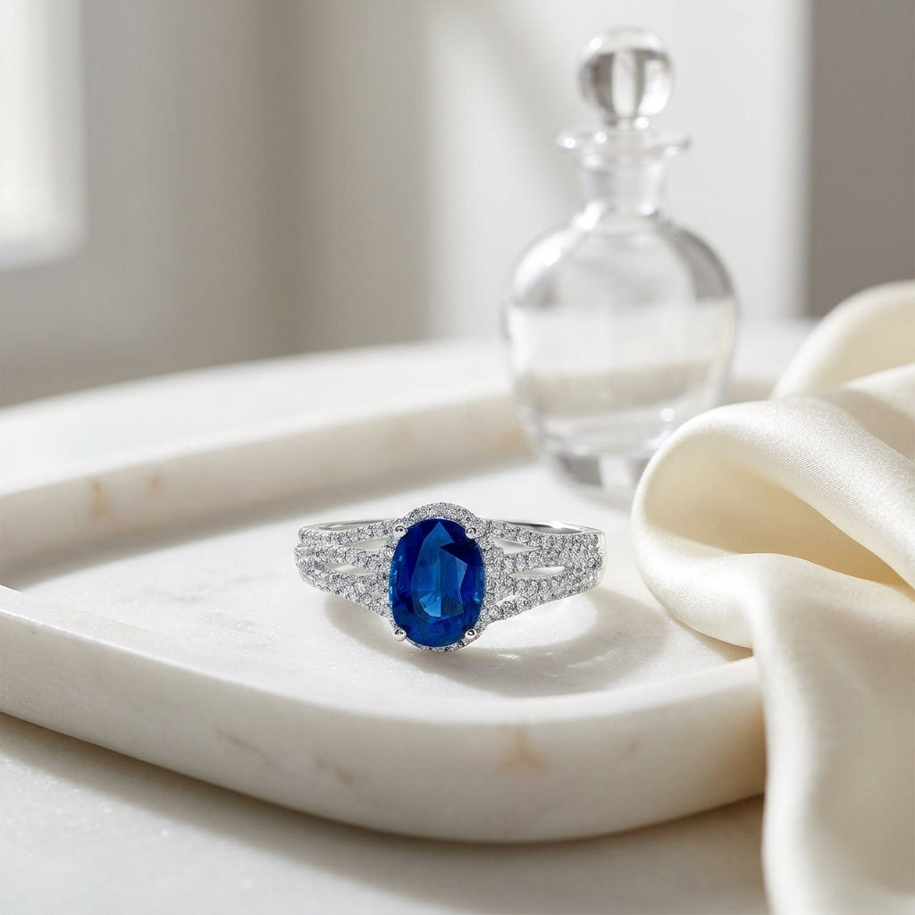 Sapphire And Diamond Ring 14k White Gold — atelier still life