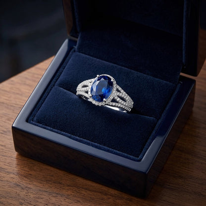 Sapphire And Diamond Ring 14k White Gold — gift presentation