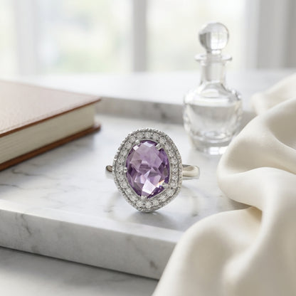Amethyst And Diamond Ring In 14k White Gold — atelier still life