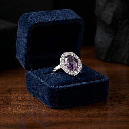 Amethyst And Diamond Ring In 14k White Gold — gift presentation