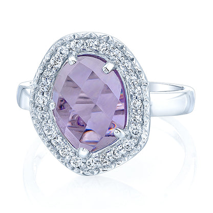Amethyst And Diamond Ring In 14k White Gold