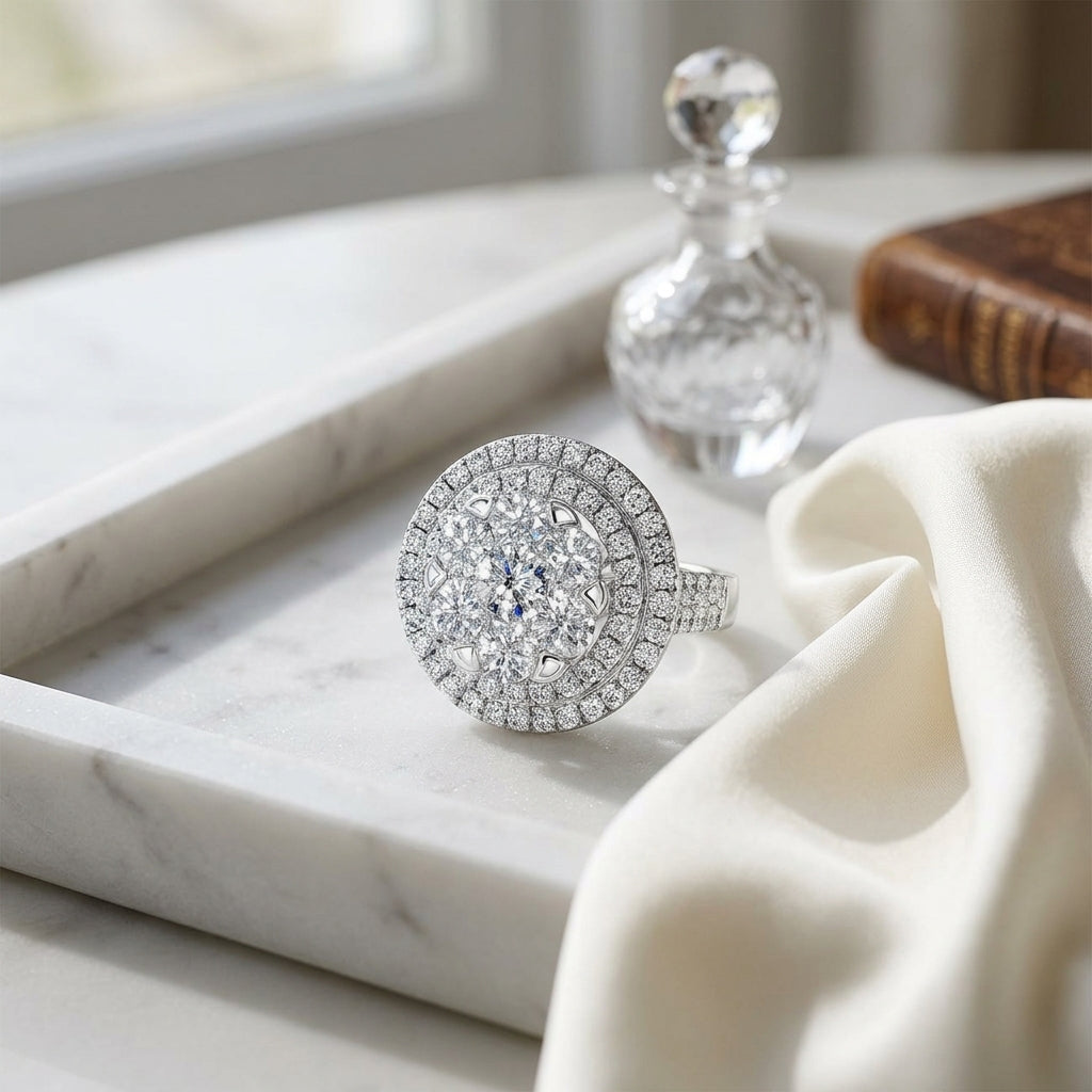 Diamond Cluster Shield Ring In 14k White Gold — atelier still life