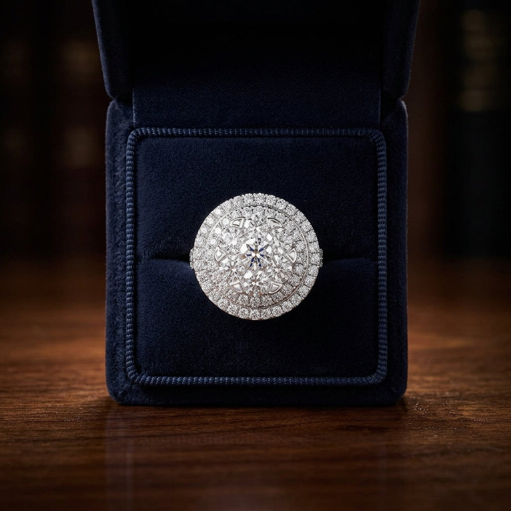 Diamond Cluster Shield Ring In 14k White Gold — gift presentation